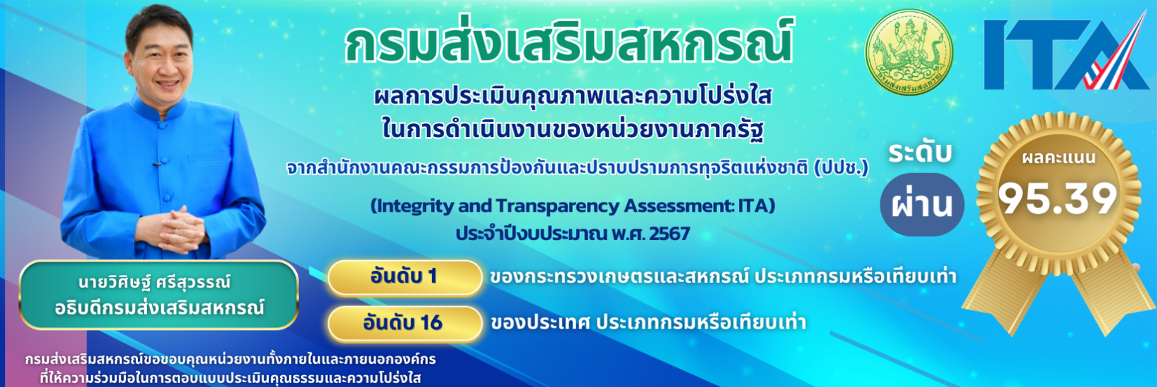 ผลการประเมินคุณภาพและความโปร่งใสในการดำเนินงานของหน่วยงานภาครัฐ (Integrity and Transparency Assessment : ITA) 2567